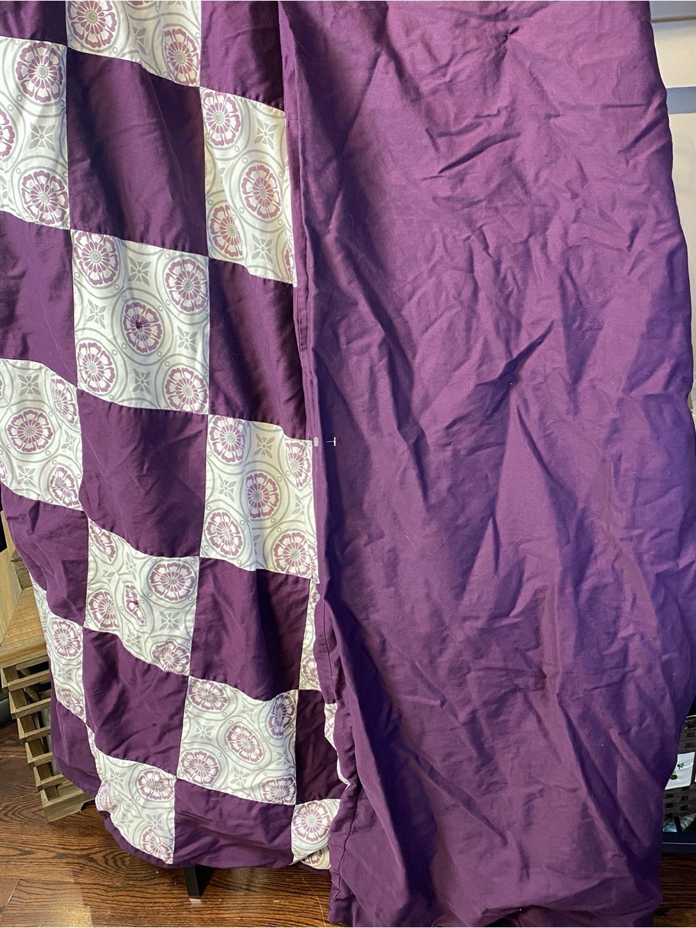 Handmade Purple & White Patchwork Cotton Quilt 66” X 66”